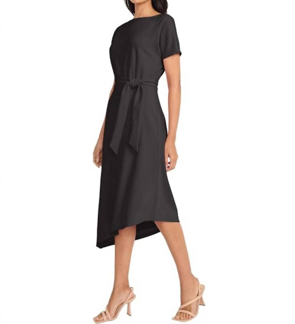 NEW MAGGY LONDON short sleeve asymmetrical hem midi dress in black
